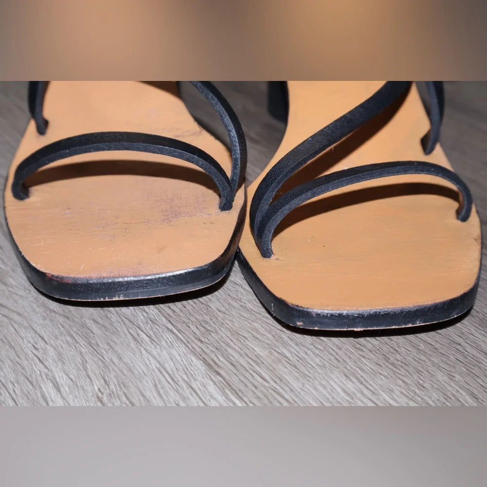 ZARA REAL LEATHER STRAPPY HIGH-HEEL SANDALS BLACK CIRCULAR HEEL 37 - Picture 8 of 9
